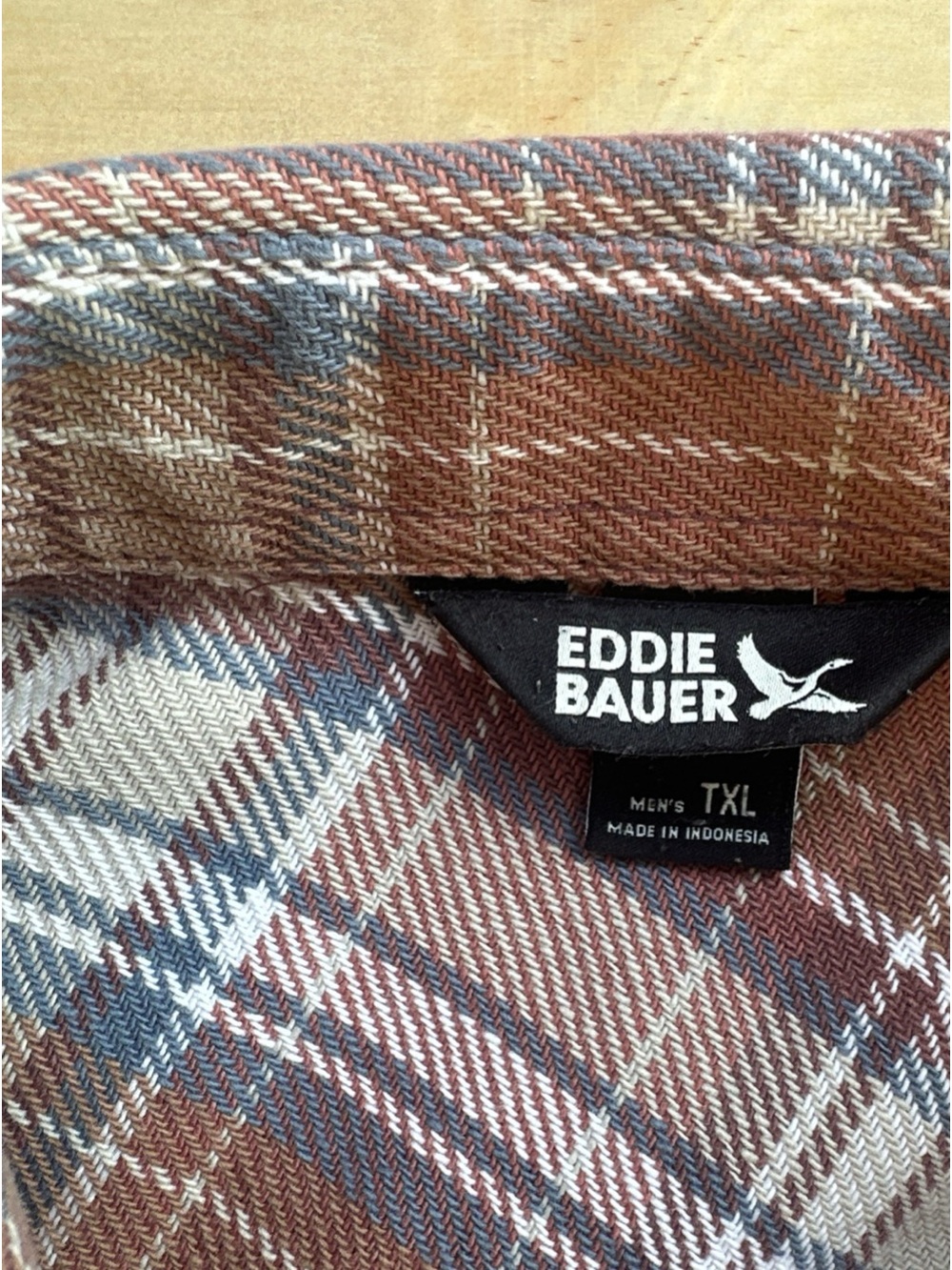 Eddie Bauer Men's Cinnamon & Blue Heavy Flannel Plaid Shirt Heritage Workwear